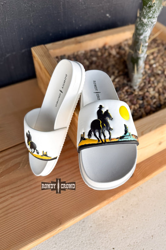Saddle Bum Slides | Western Cowgirl Cowboy Sunset Comfort Slides