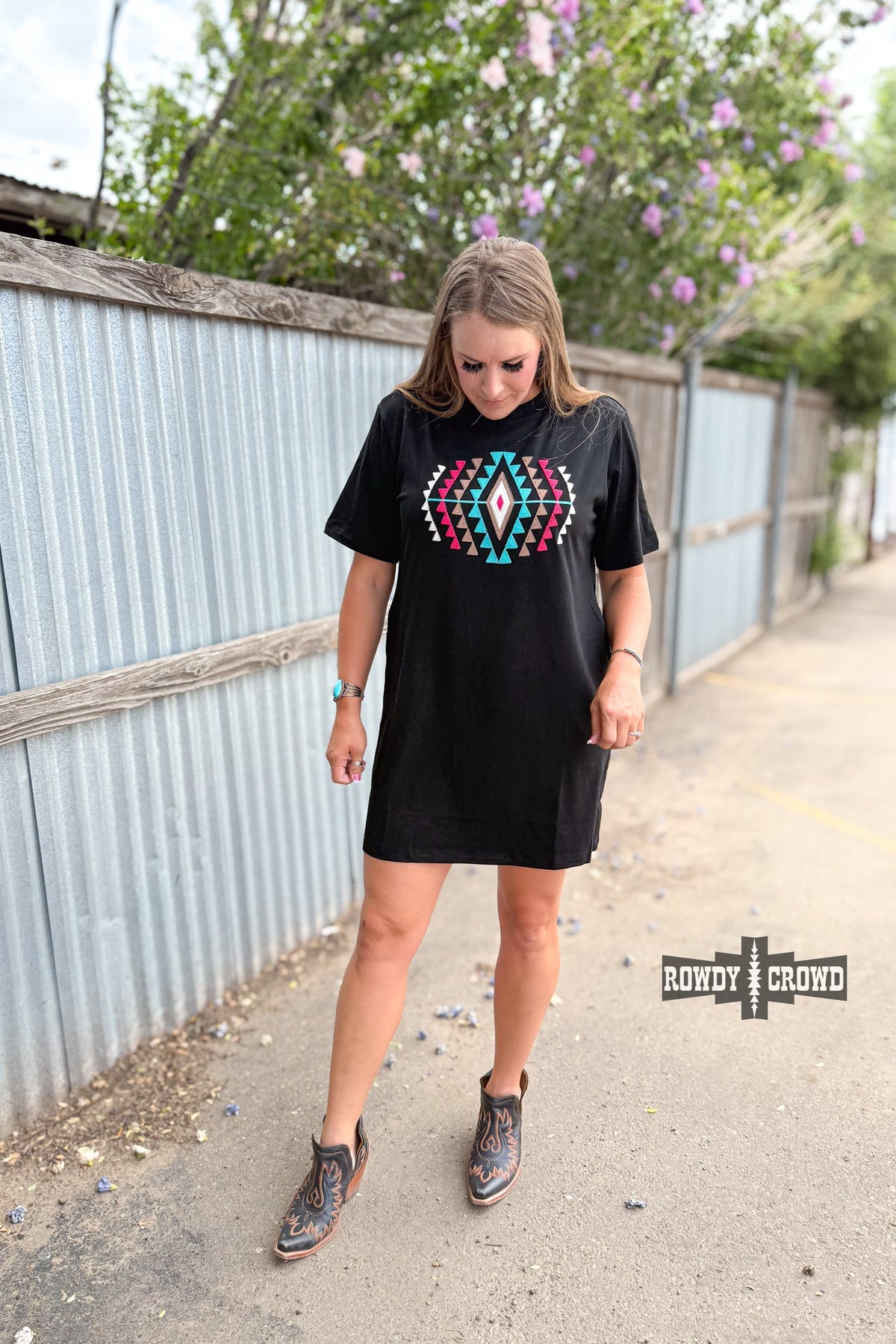 Desert Rose Dress | Western Aztec Cowgirl T-Shirt Dress