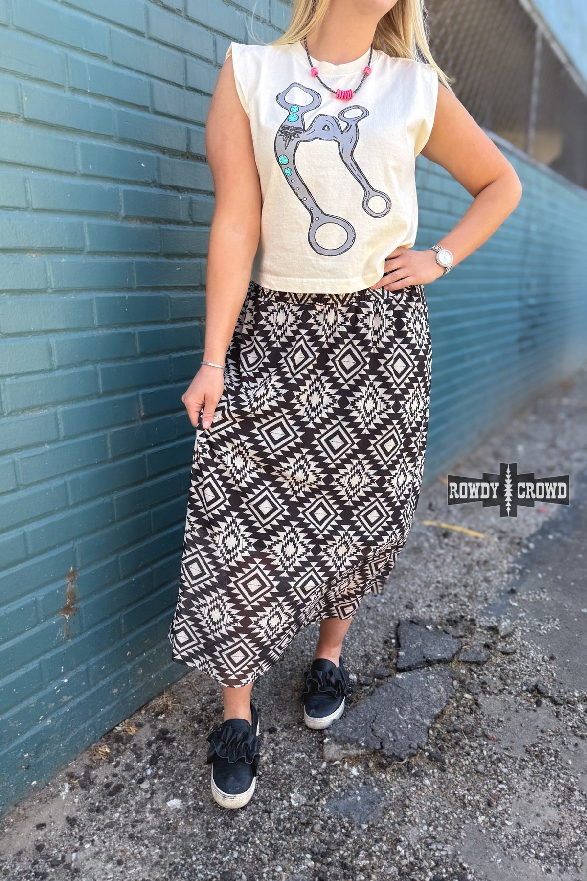 Stockman Skirt | Western Aztec Cowgirl Maxi Skirt Smocked Waist