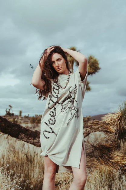 Yeepee Ye Haw Dress | Western Cowgirl Graphic Maxi T-Shirt Dress
