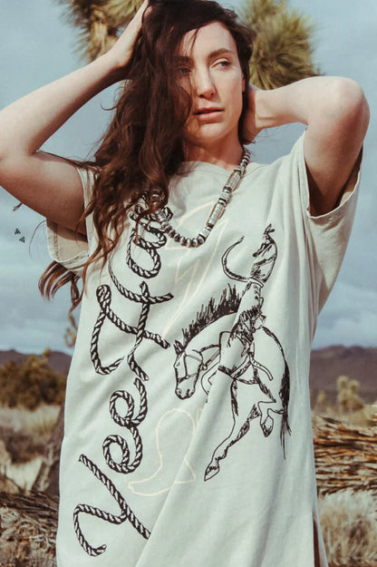 Yeepee Ye Haw Dress | Western Cowgirl Graphic Maxi T-Shirt Dress