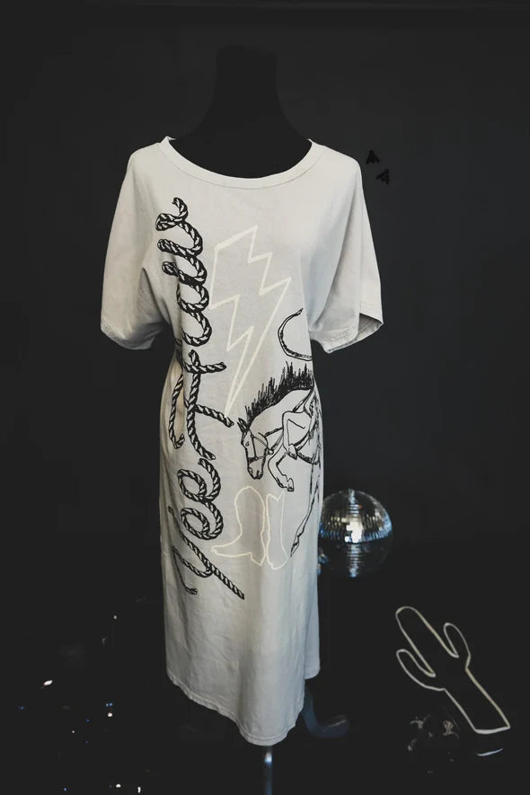 Yeepee Ye Haw Dress | Western Cowgirl Graphic Maxi T-Shirt Dress
