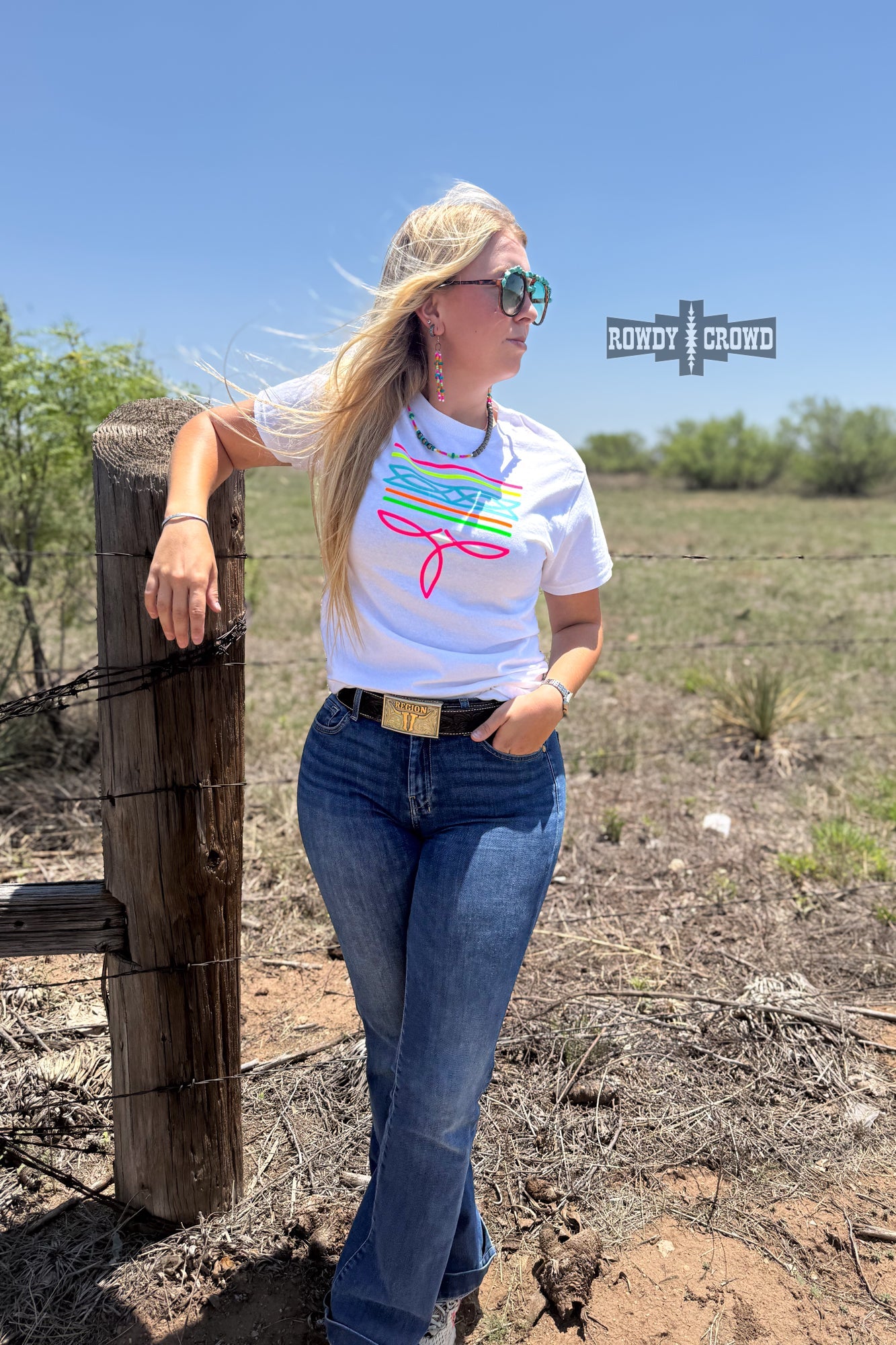 Neon Boot Stitch Tee - White