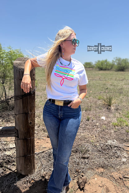 Neon Boot Stitch Tee - White