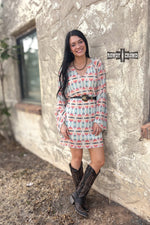 Load image into Gallery viewer, Darlene Dress | Western Aztec Cowgirl Long Sleeve Belted Dress
