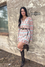Load image into Gallery viewer, Darlene Dress | Western Aztec Cowgirl Long Sleeve Belted Dress
