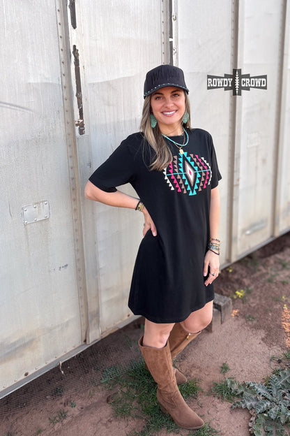 Desert Rose Dress | Western Aztec Cowgirl T-Shirt Dress