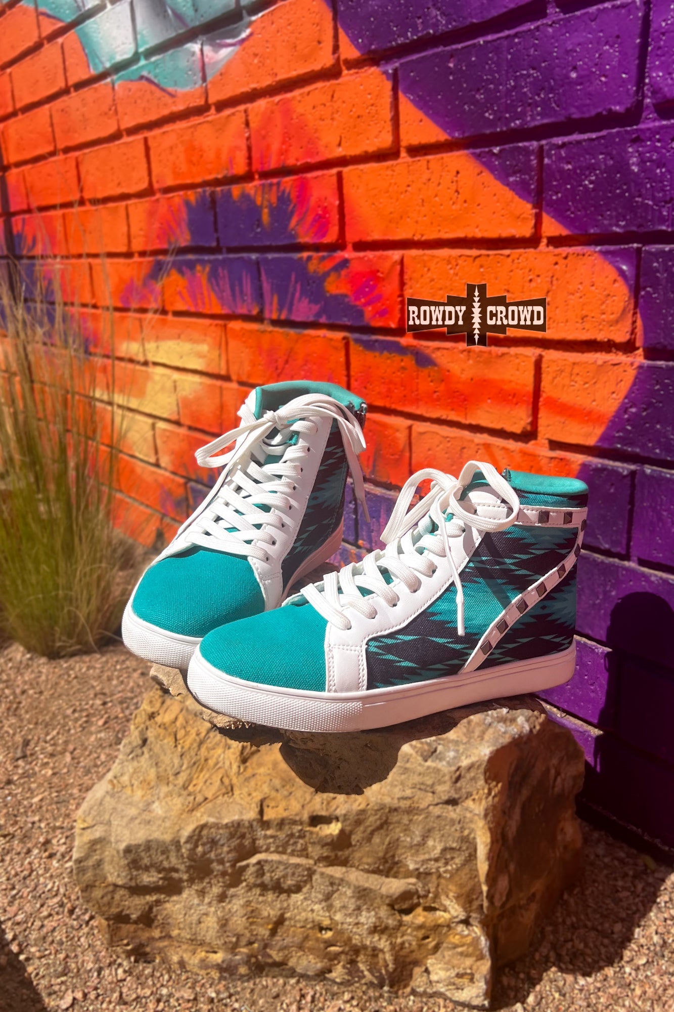 Heartland Hightops | Western Cowgirl Aztec High Top Sneakers Turquoise