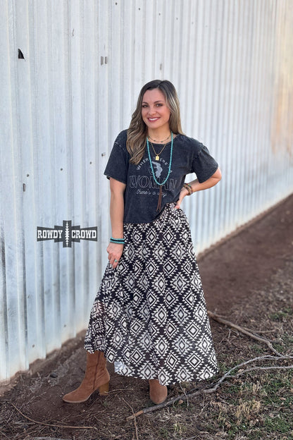 Stockman Skirt | Western Aztec Cowgirl Maxi Skirt Smocked Waist