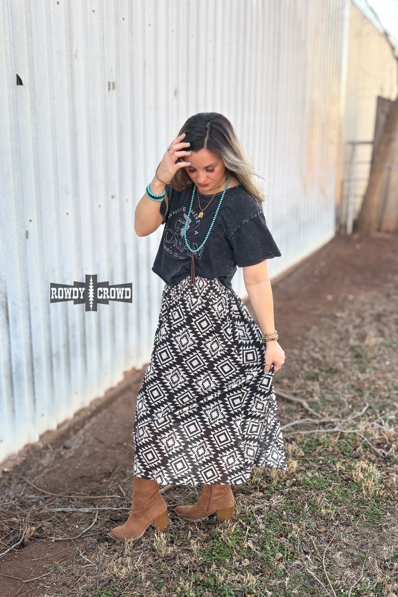 Stockman Skirt | Western Aztec Cowgirl Maxi Skirt Smocked Waist