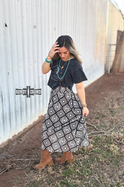 Stockman Skirt | Western Aztec Cowgirl Maxi Skirt Smocked Waist
