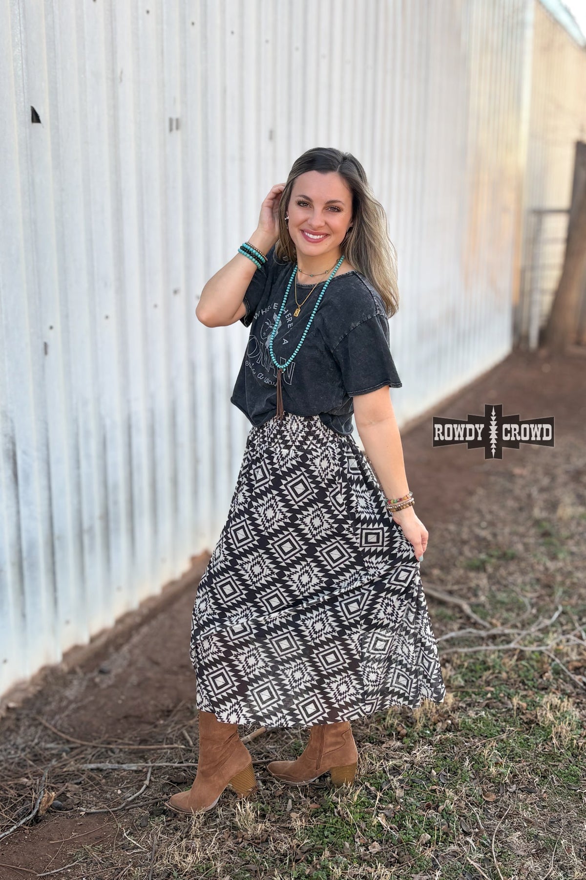 Stockman Skirt | Western Aztec Cowgirl Maxi Skirt Smocked Waist