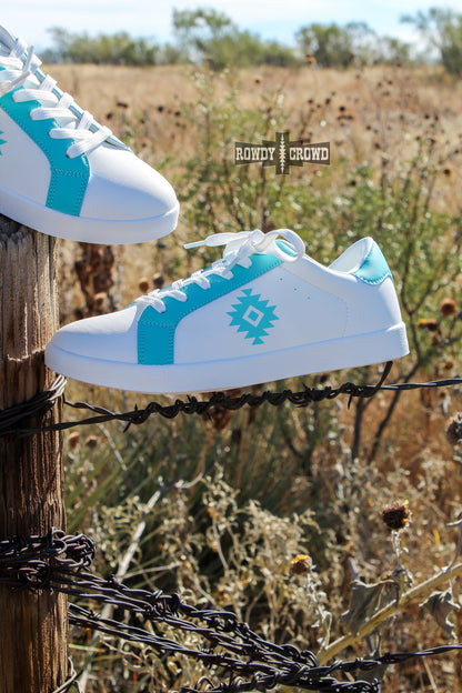 Aztec Sky Sneakers | Western Cowgirl Aztec Turquoise White Sneakers