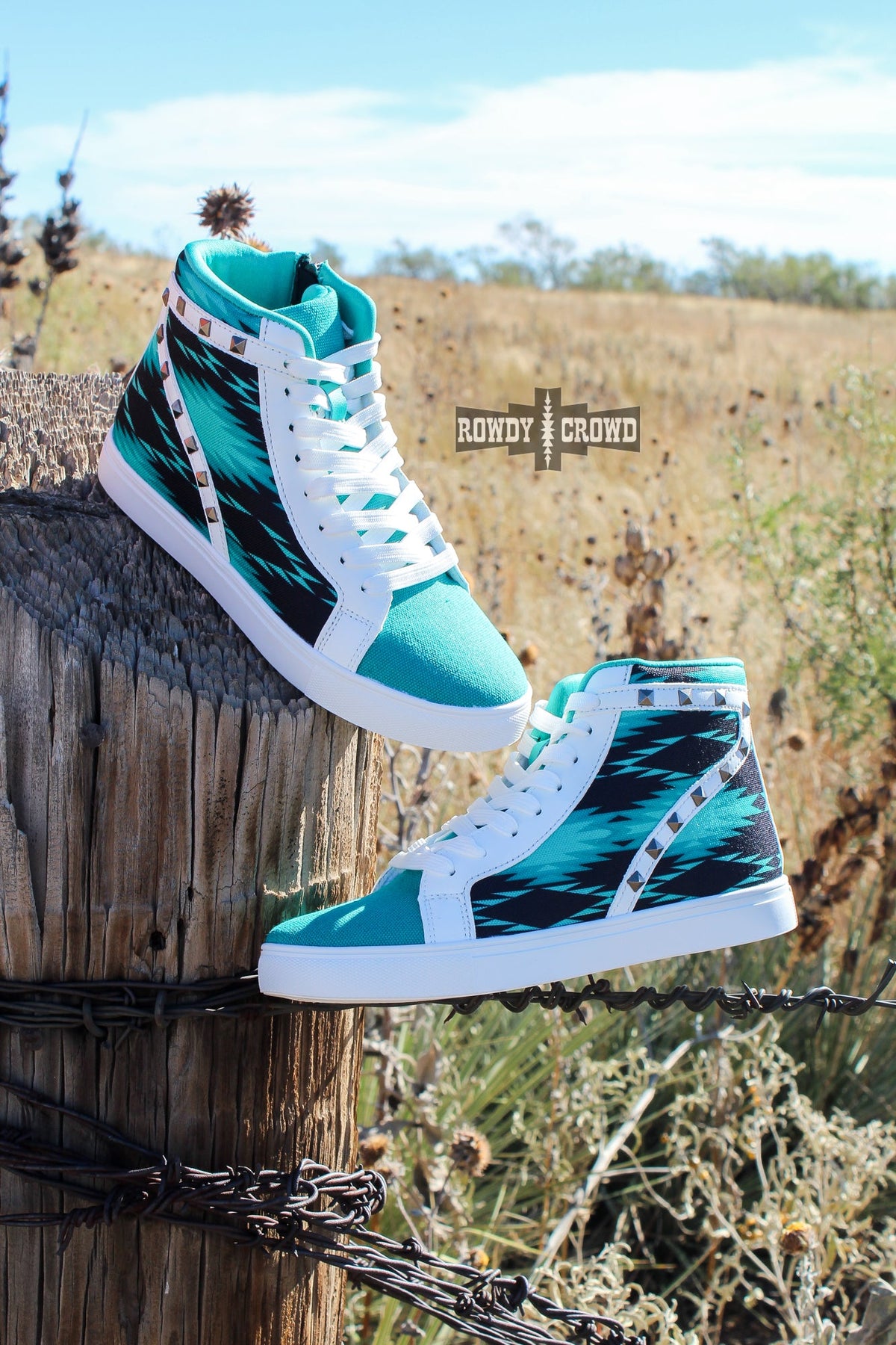 Heartland Hightops | Western Cowgirl Aztec High Top Sneakers Turquoise