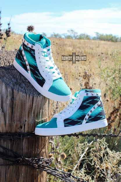 Heartland Hightops | Western Cowgirl Aztec High Top Sneakers Turquoise