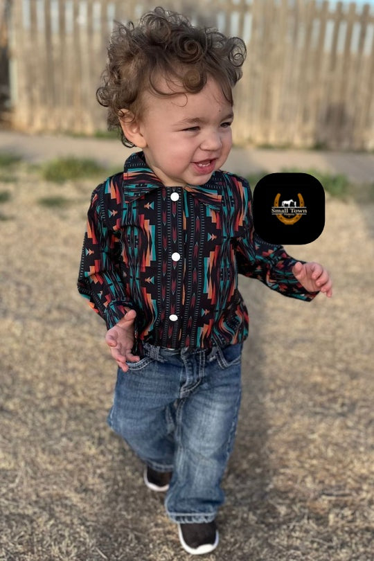Country Roads Kids Pearl Snap | Western Kids Aztec Button-Up Pearl Snap Shirt