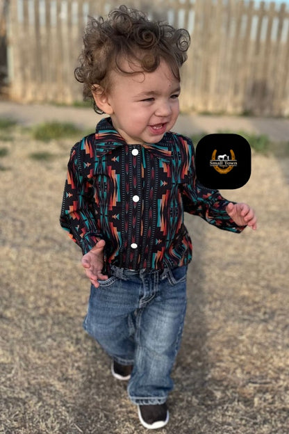 Country Roads Kids Pearl Snap | Western Kids Aztec Button-Up Pearl Snap Shirt