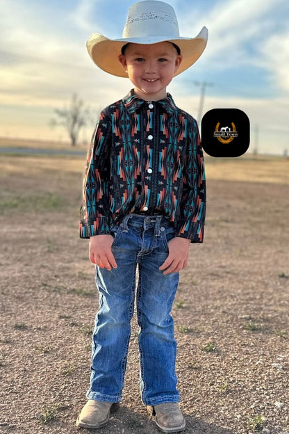 Country Roads Kids Pearl Snap | Western Kids Aztec Button-Up Pearl Snap Shirt