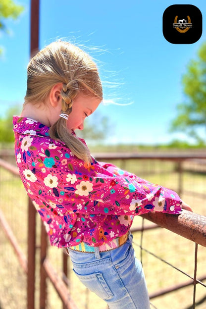 Flower Power Girls Pearl Snap | Western Kids Girls Floral Button-Up Pearl Snap
