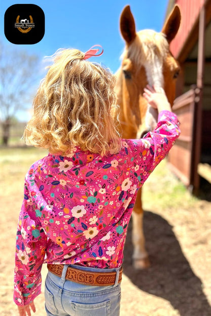 Flower Power Girls Pearl Snap | Western Kids Girls Floral Button-Up Pearl Snap