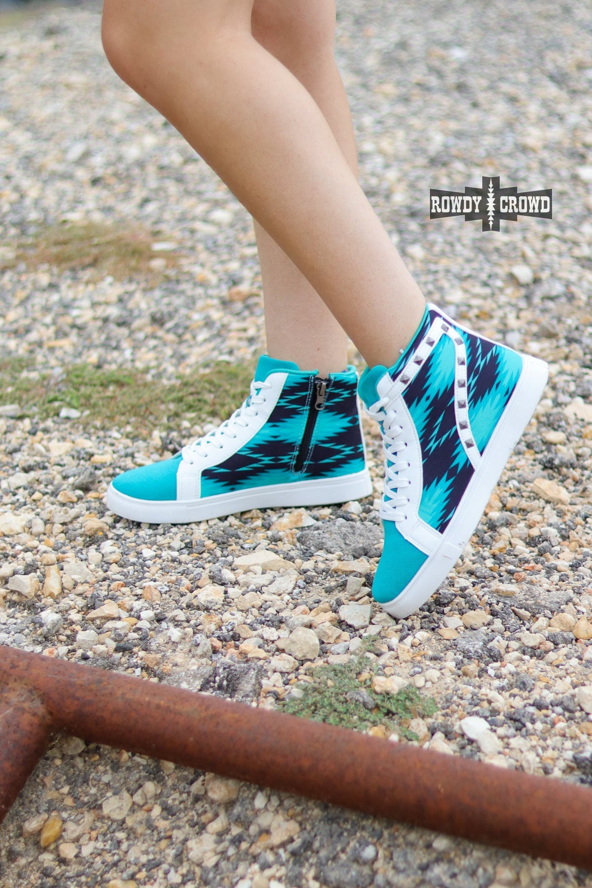 Heartland Hightops | Western Cowgirl Aztec High Top Sneakers Turquoise