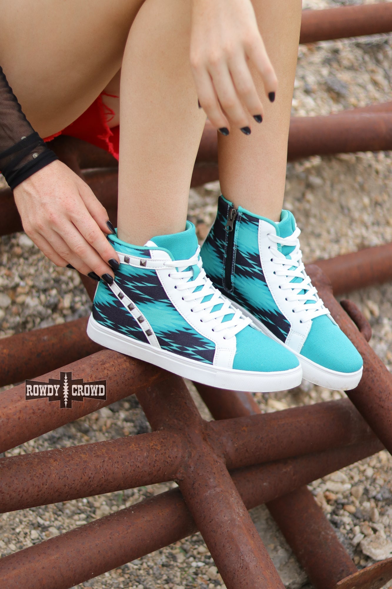 Heartland Hightops | Western Cowgirl Aztec High Top Sneakers Turquoise