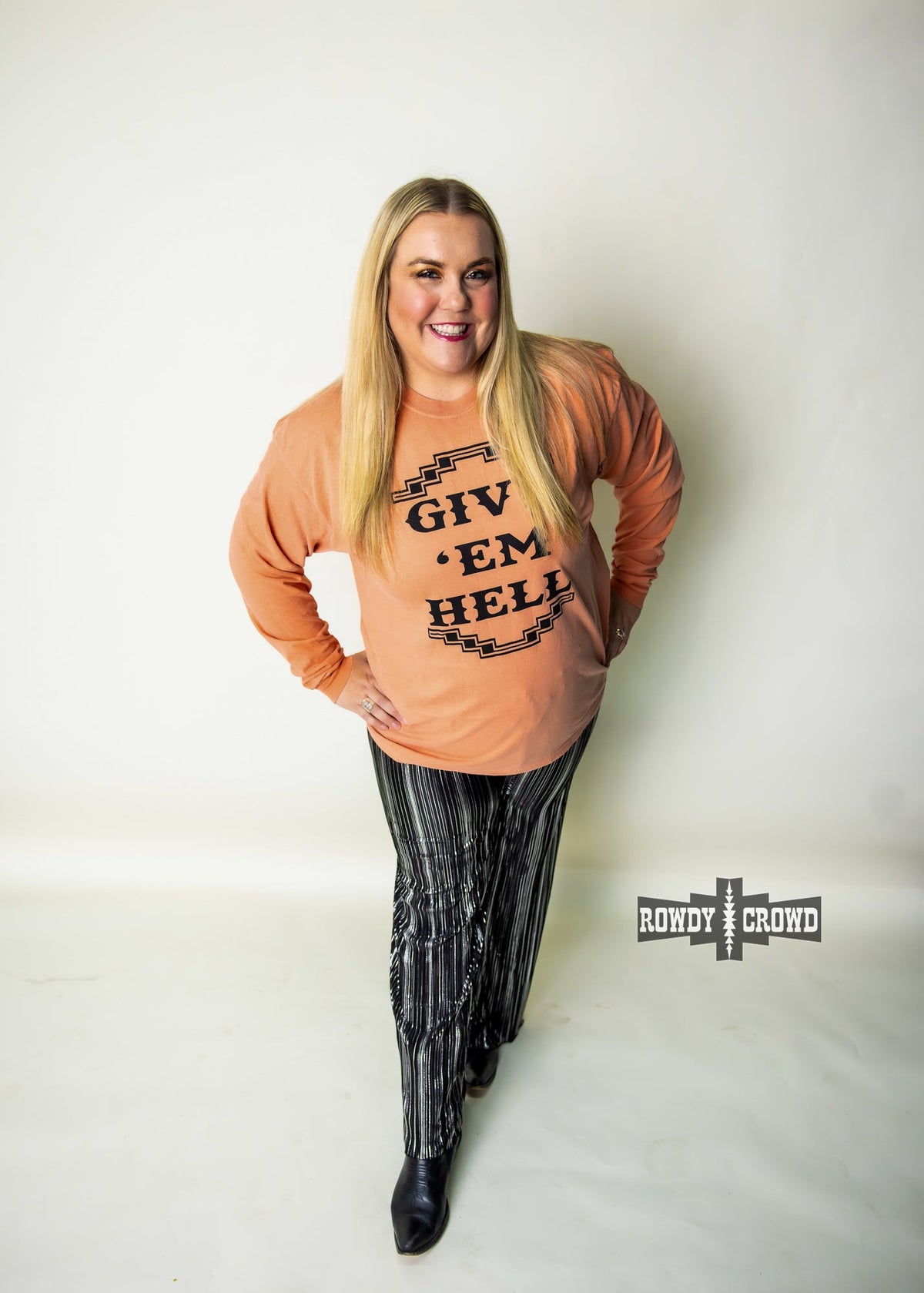 Give 'Em Hell Long Sleeve Tee | Western Cowgirl Graphic Long Sleeve