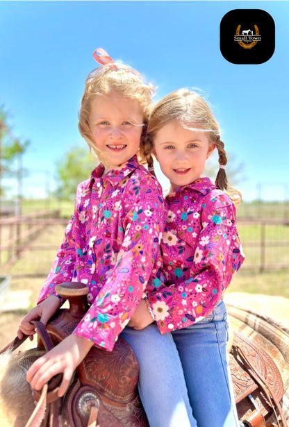 Flower Power Girls Pearl Snap | Western Kids Girls Floral Button-Up Pearl Snap
