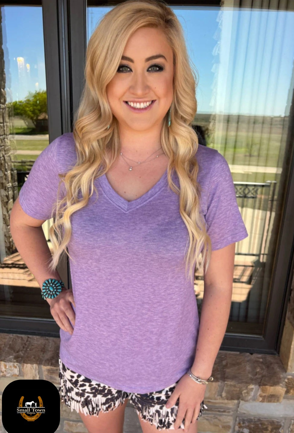 Simple Sterling V-Neck | Western Cowgirl Purple Modal V-Neck Top