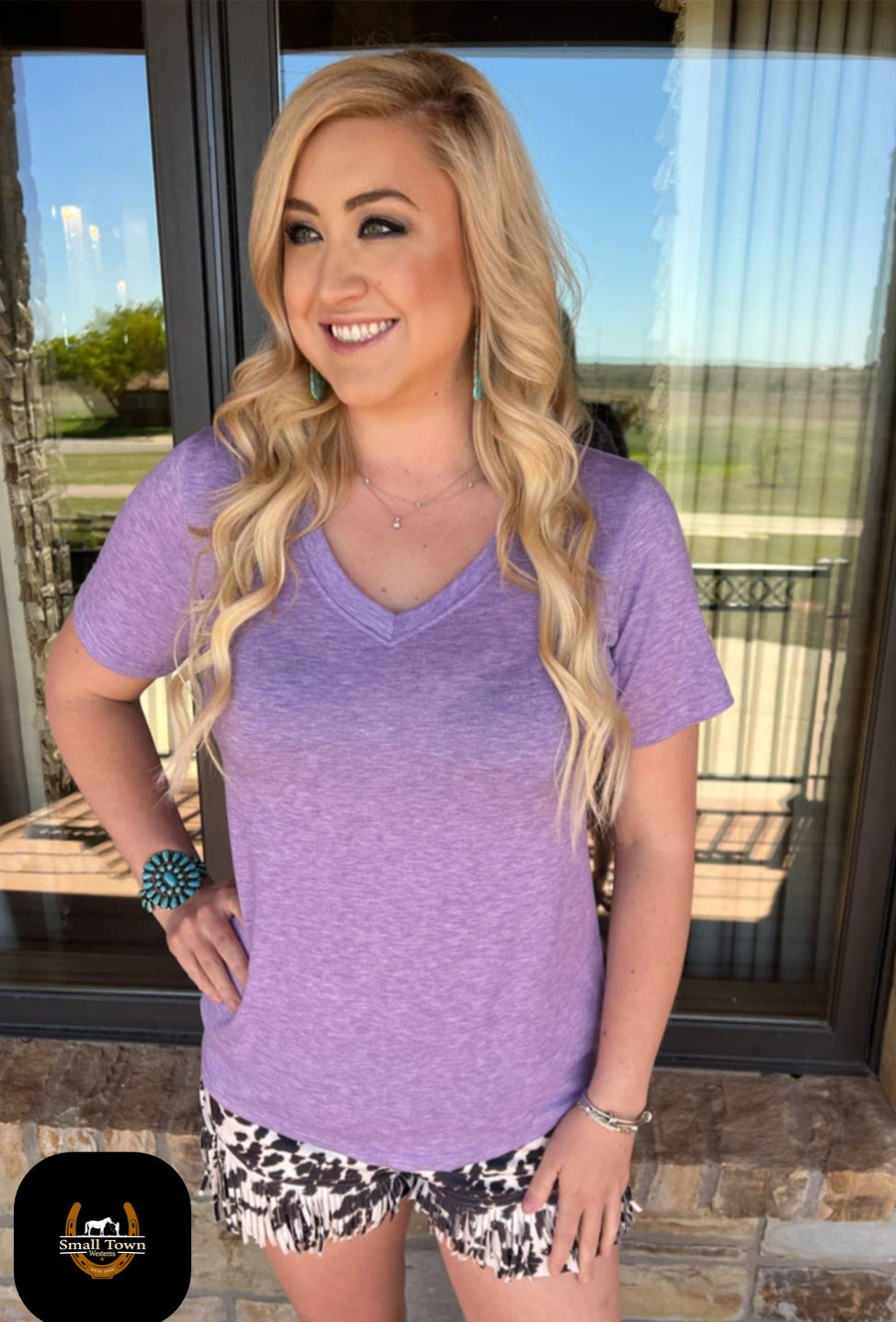 Simple Sterling V-Neck | Western Cowgirl Purple Modal V-Neck Top