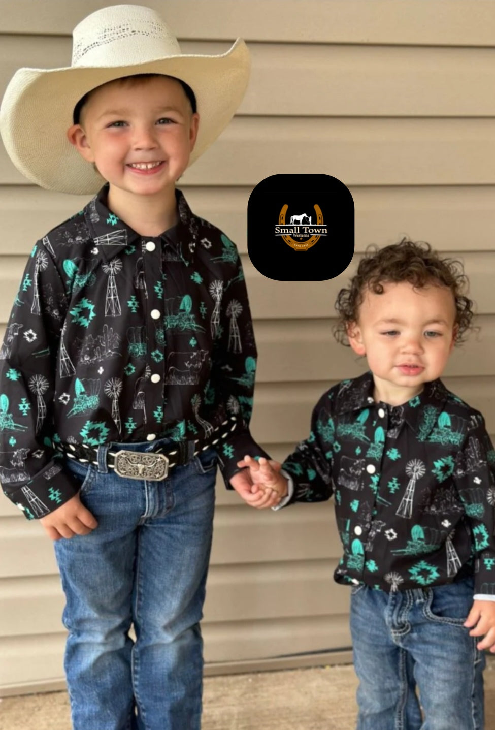 Ranchy & Rad Pearl Snap | Western Kids Unisex Ranch Print Button-Up Pearl Snap