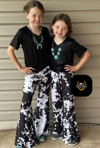 Cows Come Home Kids Bells | Western Kids Cow Print Bell Bottom Pants