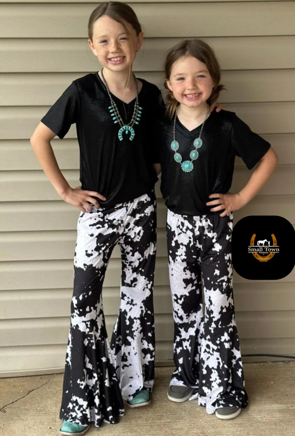 Cows Come Home Kids Bells | Western Kids Cow Print Bell Bottom Pants