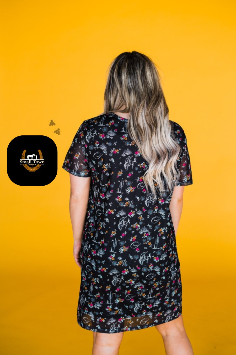 Western Wink Dress | Western Print Cowgirl Mid-Length Dress