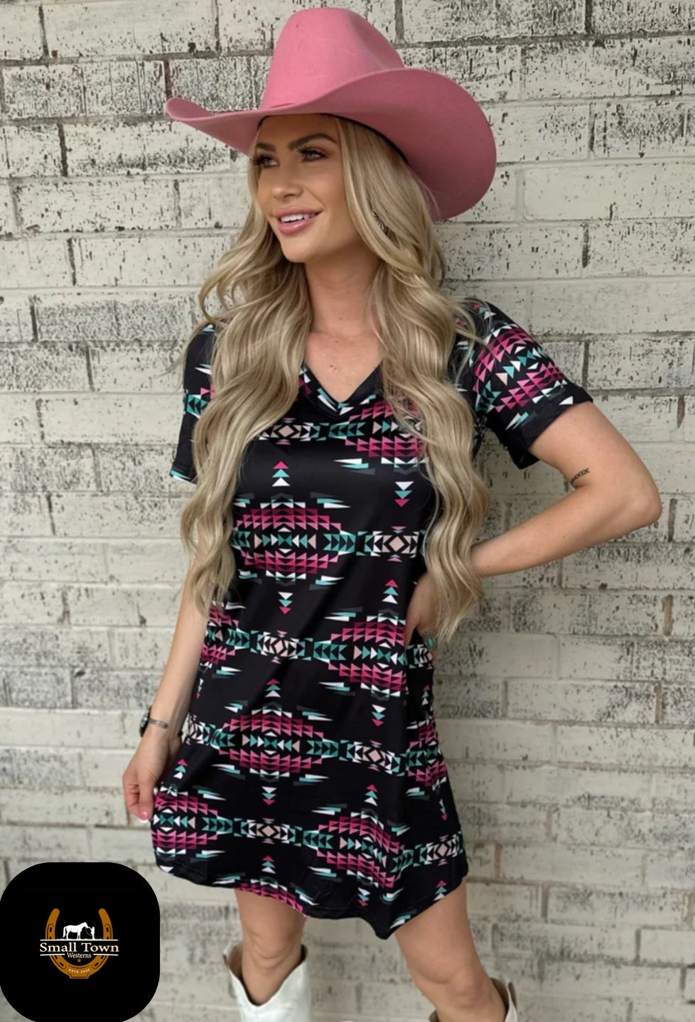 Southern Nights Dress | Western Aztec Cowgirl Black T-Shirt Dress