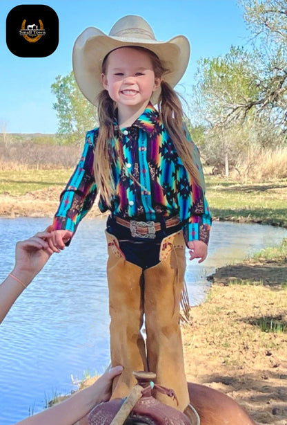 Born To Stand Out Pearl Snap | Western Kids Cheetah Aztec Pink Button-Up Pearl Snap