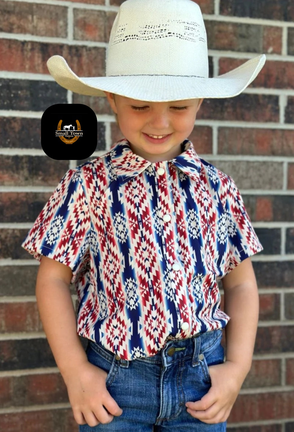 Freedom Ring Kids Pearl Snap | Western Kids Patriotic Aztec Button-Up Pearl Snap