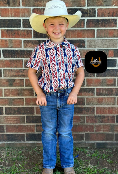 Freedom Ring Kids Pearl Snap | Western Kids Patriotic Aztec Button-Up Pearl Snap