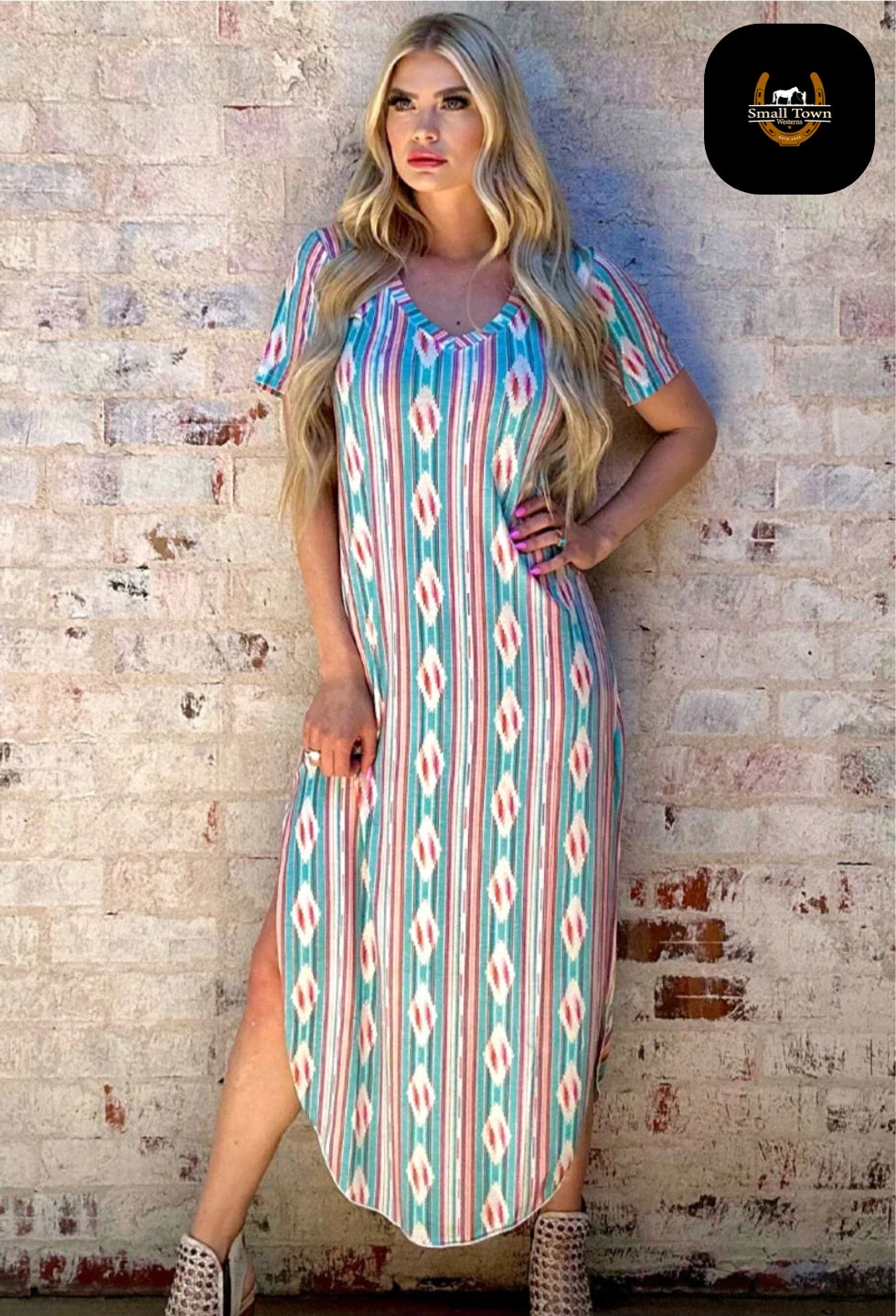 Mama Mia Maxi Dress | Western Serape Aztec Cowgirl V-Neck Maxi Dress