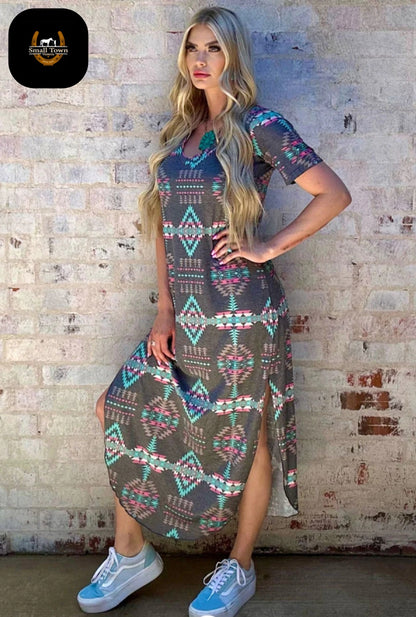 Aztec Heights Maxi Dress | Western Aztec Cowgirl Boho Maxi Dress