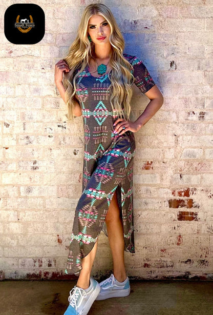 Aztec Heights Maxi Dress | Western Aztec Cowgirl Boho Maxi Dress