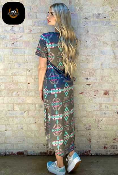 Aztec Heights Maxi Dress | Western Aztec Cowgirl Boho Maxi Dress