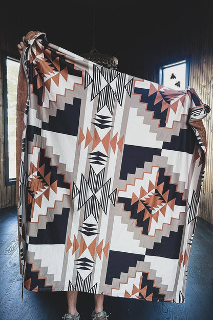 Santa Fe Dust Blanket | Western Aztec Plush Reversible Throw Blanket