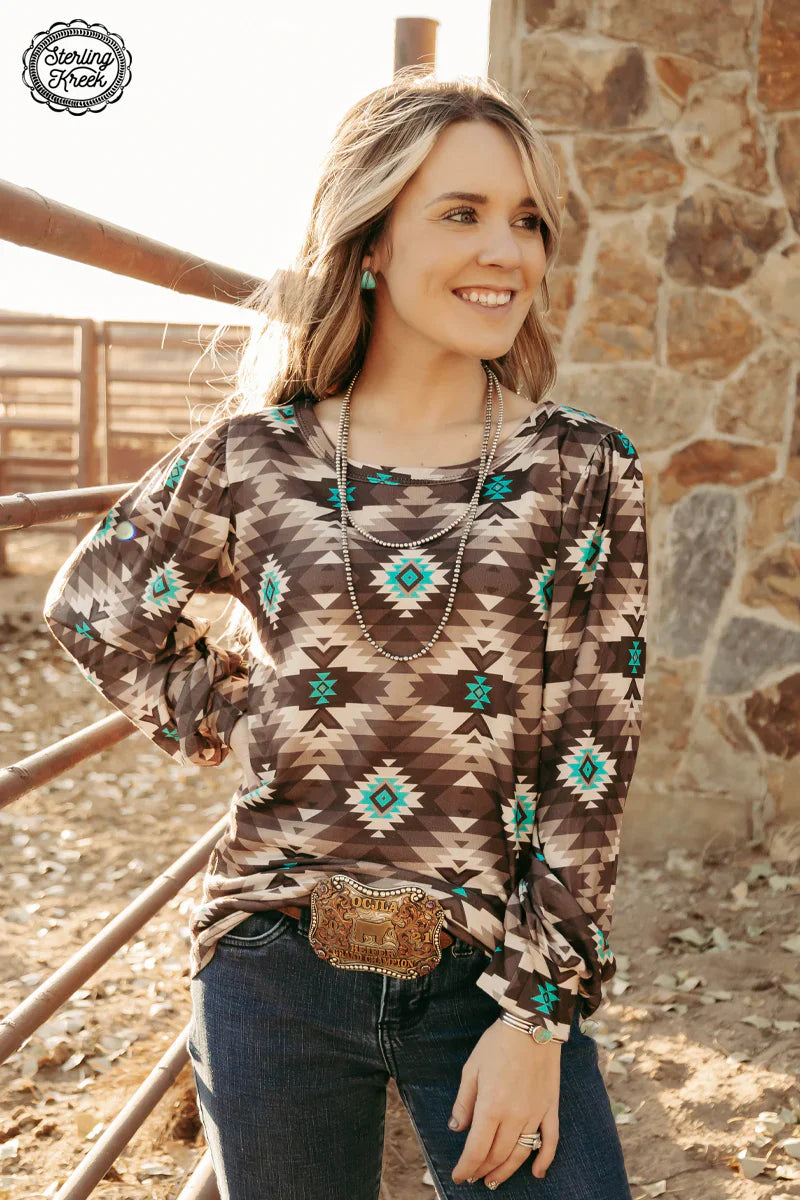 Denali Knit Top | Western Aztec Cowgirl Bubble Sleeve Knit Top