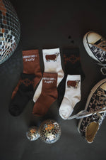 Load image into Gallery viewer, Sock Em Silly - Hereford | Western Cowgirl Crew Socks 3-Pack
