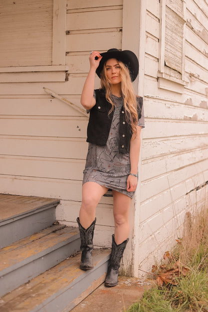 Cosmic Cowtown Dress | Western Print Cowgirl Mesh T-Shirt Dress