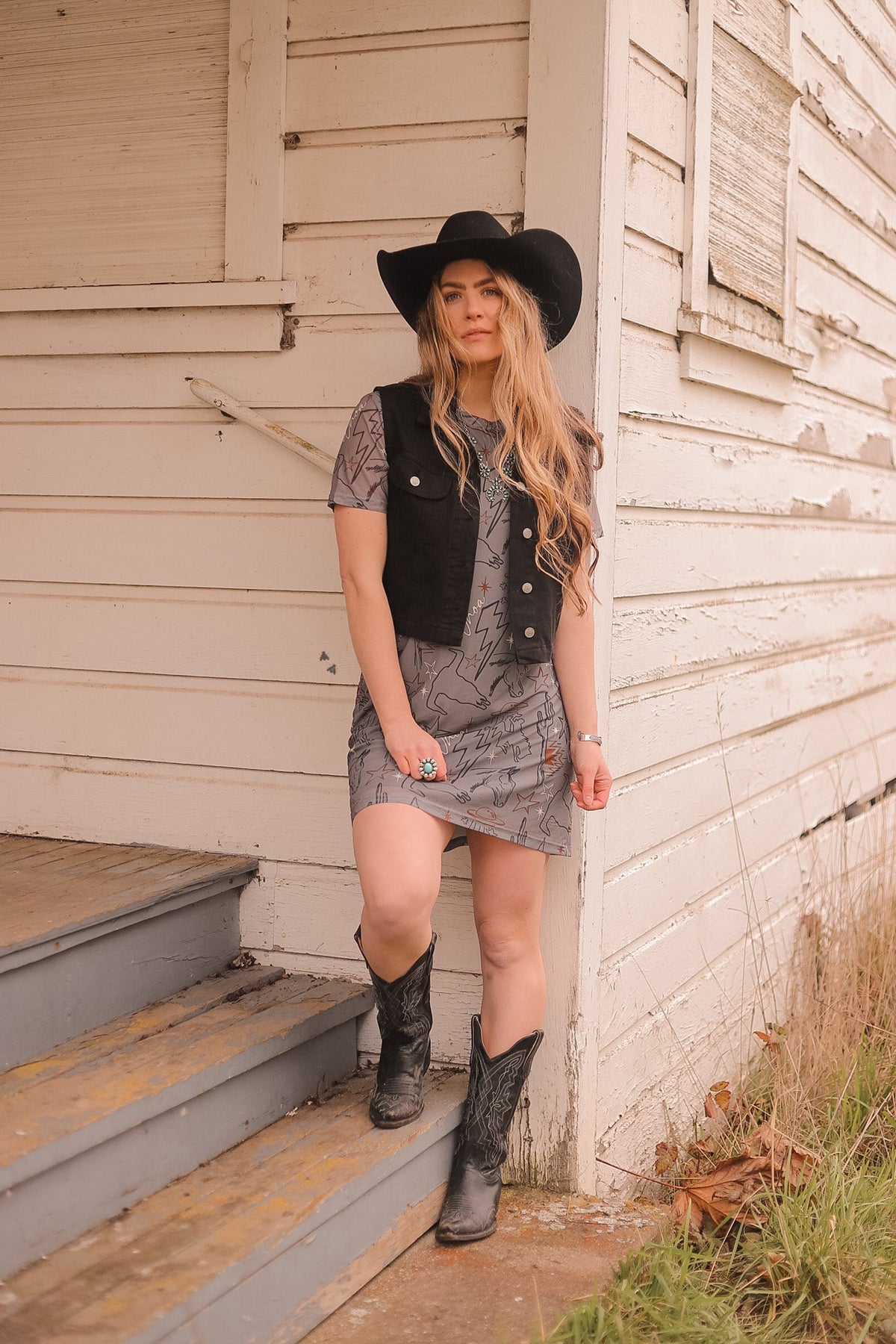 Cosmic Cowtown Dress | Western Print Cowgirl Mesh T-Shirt Dress