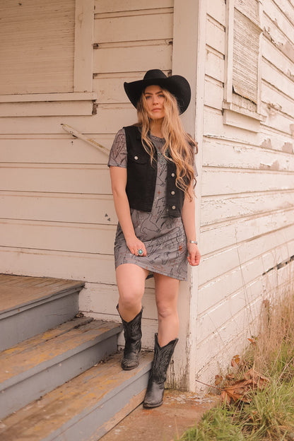 Cosmic Cowtown Dress | Western Print Cowgirl Mesh T-Shirt Dress