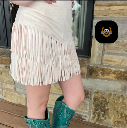 Fort Worth Fringe Skirt - Cream | Western Cowgirl Fringe Mini Skirt