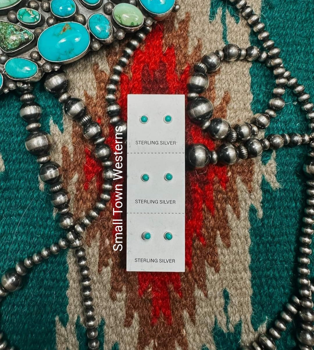 Mini Sterling Silver Turquoise Stud Earrings